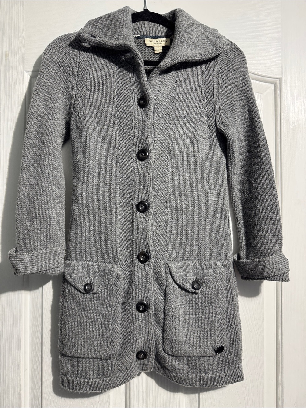 Burberry London Button Up Cardigan XS Grey Wool Cashmere Blend Luxury Cozy